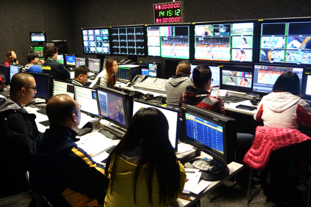The CCTV control room in Rio for CCTV-5, the Chinese national broadcaster's sports channel.