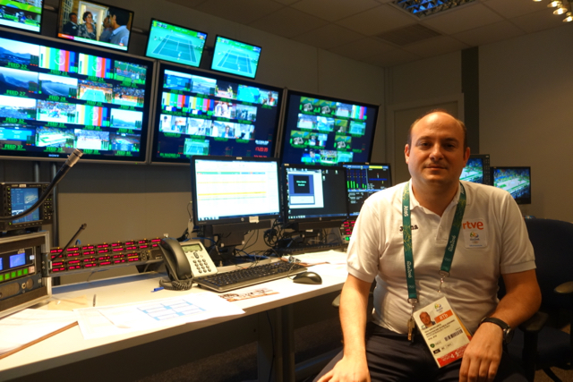 Victor Sánchez Garcia in RTVE's master control facility which serves out Olympic coverage to viewers in Spain.