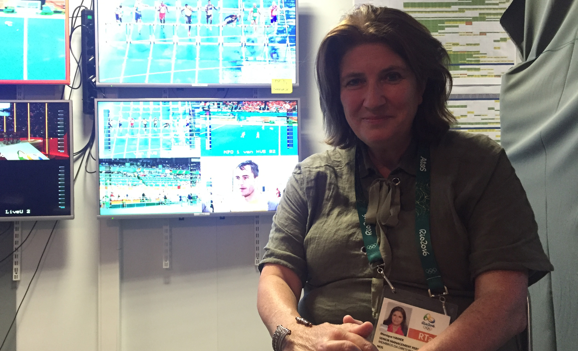 Monique Hamer, executive producer for Dutch broadcaster NOS in the network's center at the IBC in Rio.