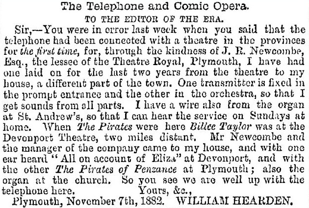 1882 November 11 The Era p. 6 Plymouth telephone trimmed