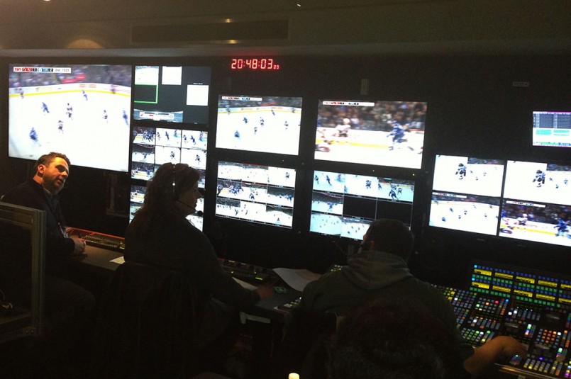 TSN’s NHL 4K rehearsal inside Dome’s Unite 4K truck at the Air Canada Centre on Dec. 8 during the Maple Leafs-Devils game
