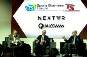 Turner Sport's announcer Ernie Johnson (left) with MLB Commission Rob Manfred (center) and NBA Commissioner Adam Silver discussed the sports industry during a panel at CES.