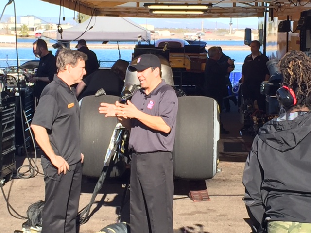 Pete Skorich and Jim Sobczak at the NHRA production rehearsal this month