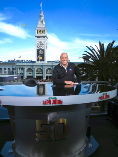 Dave Shaw, NFL, VP of Production, on the NFL Network's perch set overlooking the San Francisco Ferry Building.