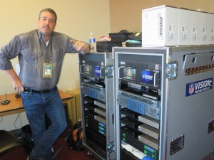 Bexel's Scott Nardelli with the latest version of the NFL's instant replay system. Bexel installed the system in every NFL stadium this season.