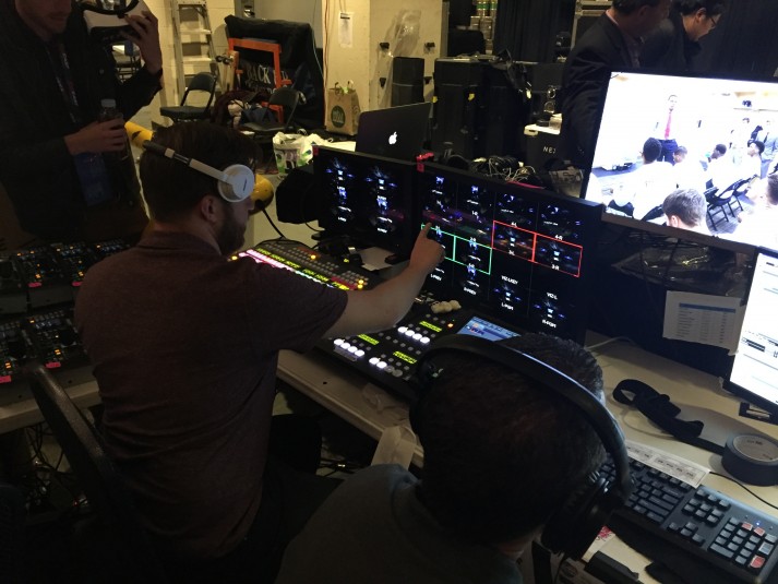 A crew of 12 ran the production using a flypack from inside the bowels of Madison Square Garden. Here, a TD selects the viewing angle that users will see during the live VR stream.