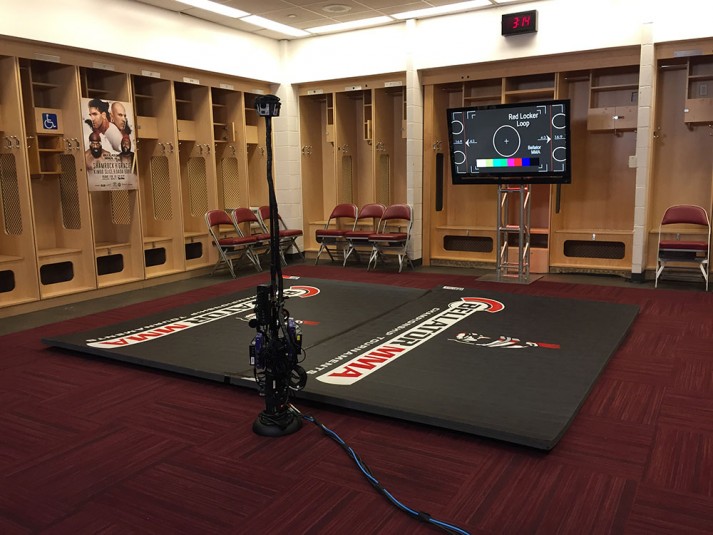 One of two stationary 360 rigs deployed inside the lockers rooms at Toyota Center
