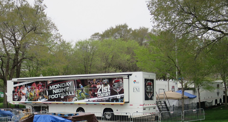 ESPN's compound at Grant Park (which includes all five NEP EN1 mobile units) is 6,000 feet away from  the Auditorium Theatre