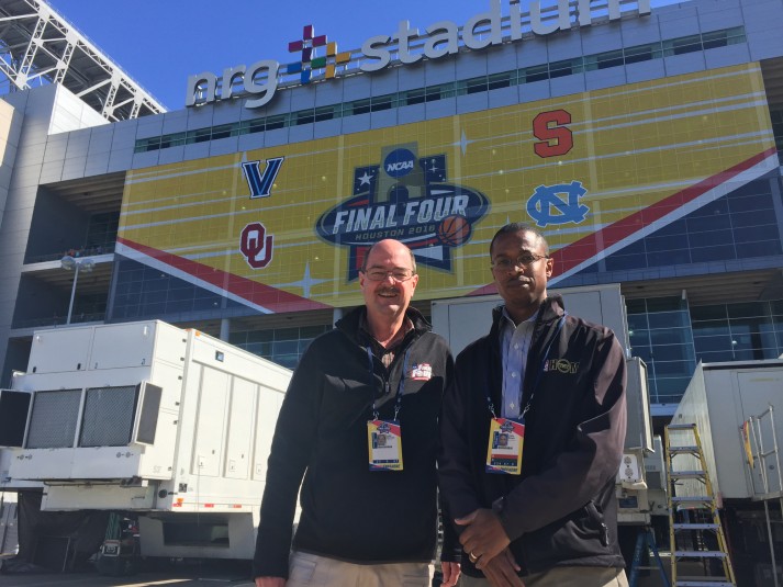 CBS Sports' John McCrae (left) and Turner Sports' Chris Brown played critical roles in the operations of this weekend's Final Four productions.