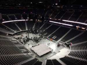 The venue, which was preparing for a George Strait concert during SVG's tour, can seat 20,000 for boxing/UFC, 18,000 for basketball, and 17,500 for hockey.