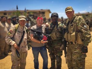 Caption: Left to right, US Army Ranger (ret) Col. Danny McKnight (portrayed by Tom Sizemore in the movie Black Hawk Down), DP Dave Craig, US Army Ranger (ret) Msg. Howard “Mad Max” Mullen, Former Soviet ABN Brigade Sgt. Igor Dobroff (fought Charlie Wilson’s War).