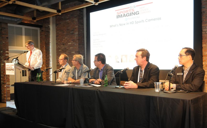 The SVG Imaging Forum's opening panel was moderated by IABM’s CTO Stan Moote and featured (from left) Panasonic's Michael Bergeron, Ikegami's Alan Keil, Grass Valley's Marcel Koutstaal, Sony's Rob Willox, and JVCKenwood's Craig Yanagi.
