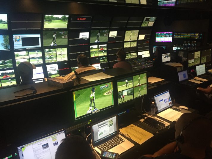Inside Mobile TV Group’s 39 Flex during live production on Thursday afternoon