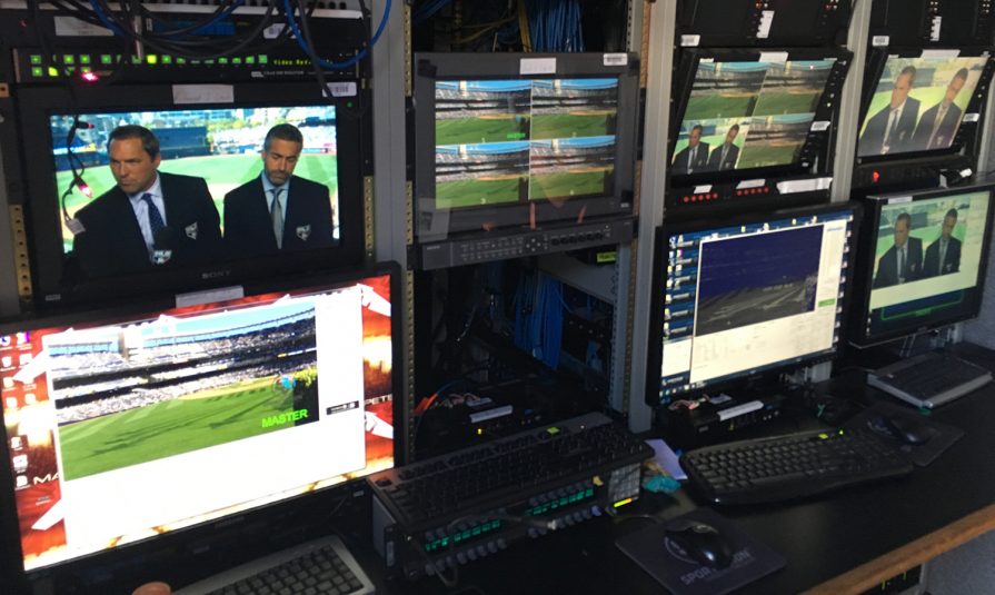Inside one of two Sportvision vans on-site in San Diego