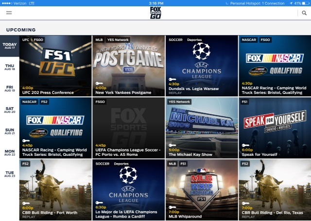 Fox Sports Go display of offerings