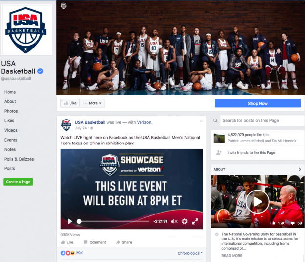 Facebook USA Basketball page