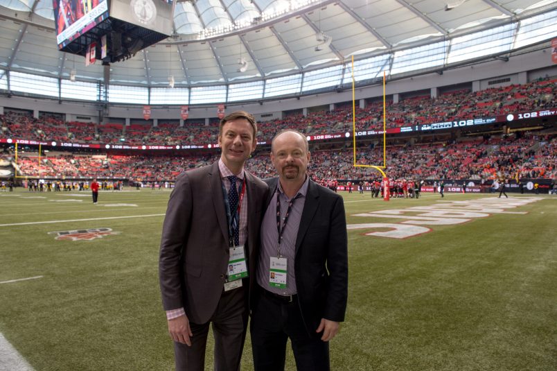 Paul Graham (right) with Mark Milliere, senior VP, production, TSN, at the 2014 Grey Cup