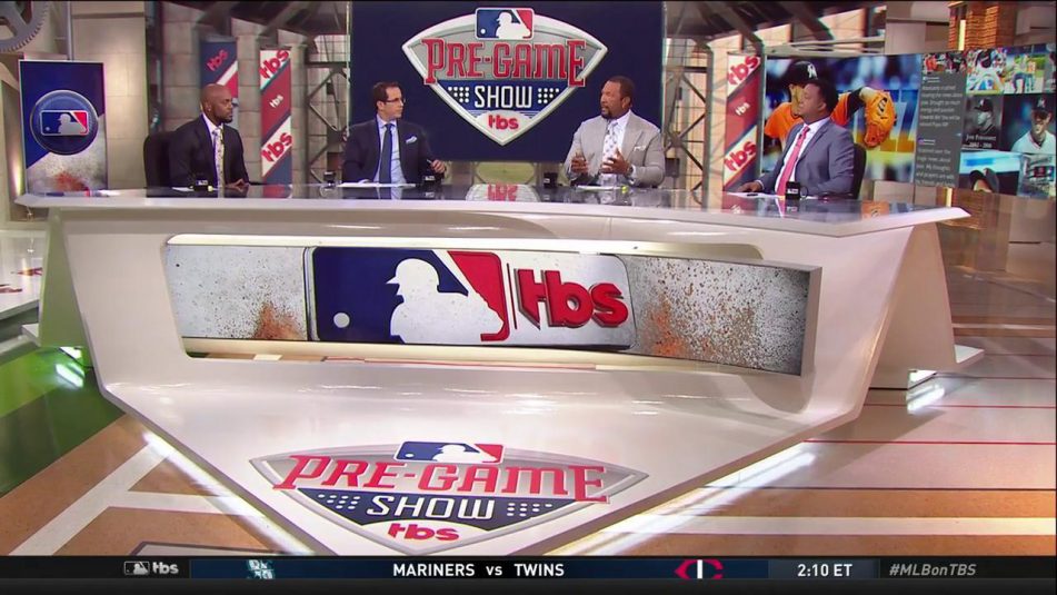 Turner Sports’ (from left) Jimmy Rollins, Casey Stern, Gary Sheffield, and Pedro Martine in new Studio F