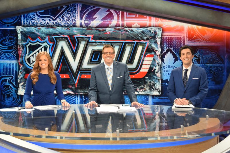 The NHL Now team inside The Rink: (from left) Michelle McMahon, E.J. Hradek, and Steve Mears