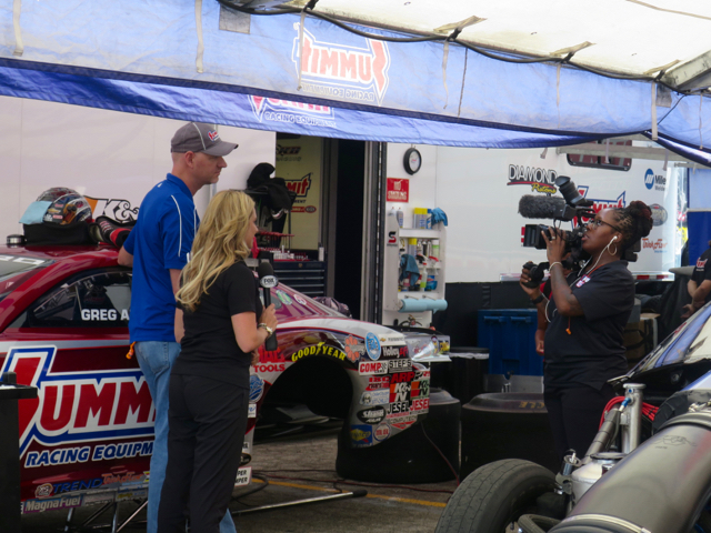 NHRA race coverage is complemented by plenty of interviews from the pit area.