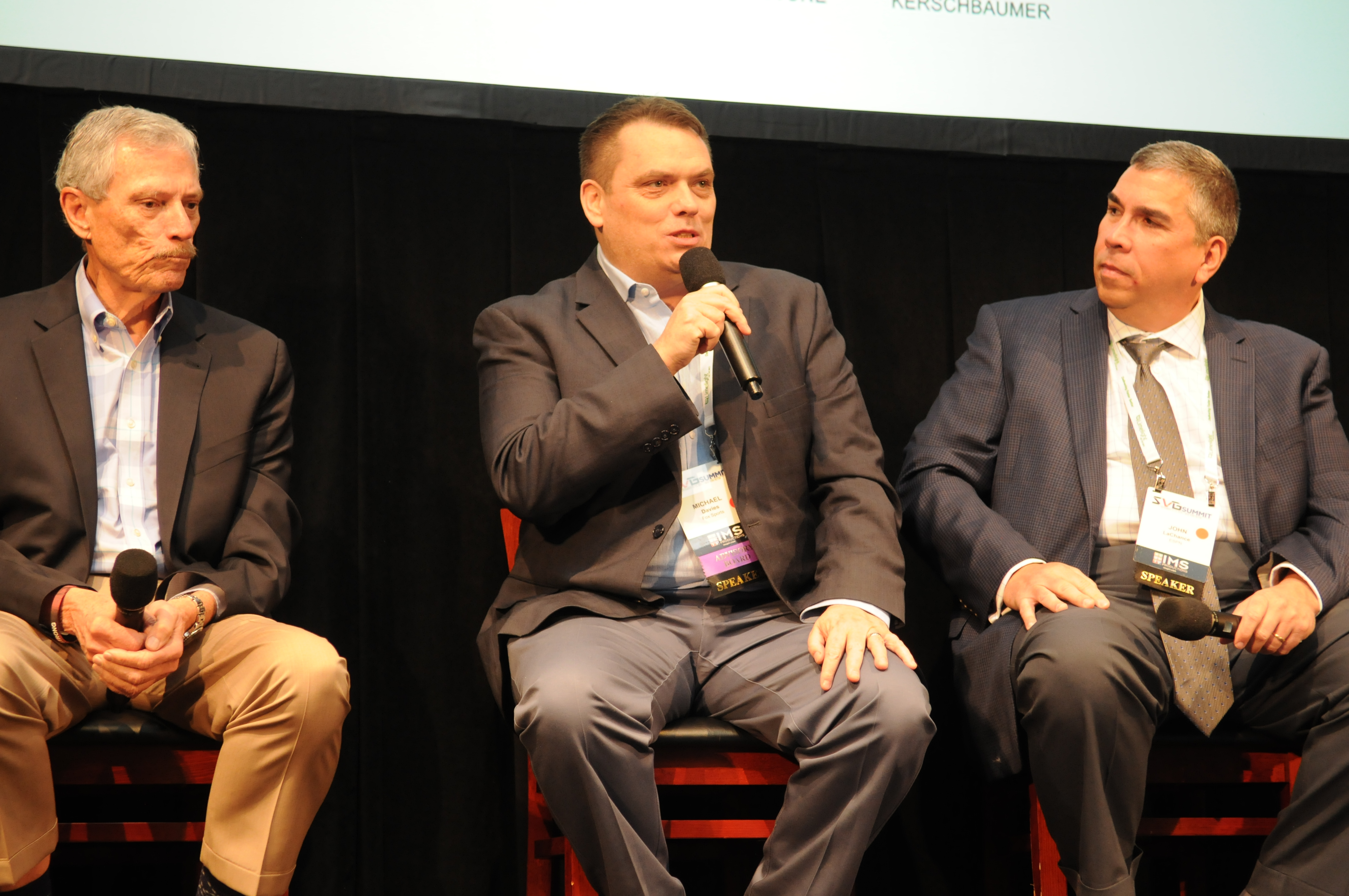 Fox Sports' Michael Davies (center) speaks at the 2016 SVG Summit.