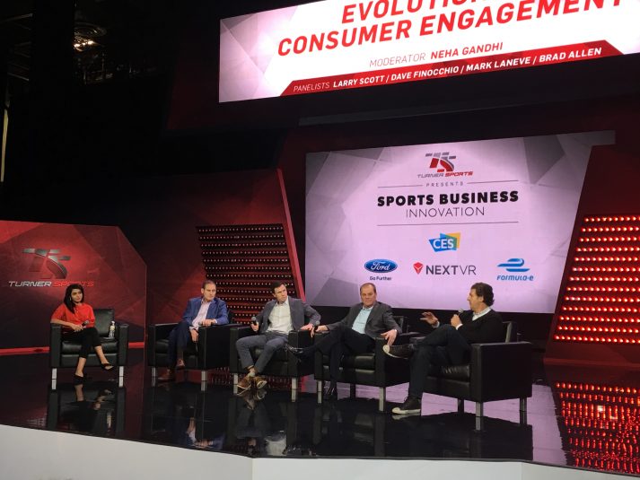 From left: Larry Scott of the Pac-12, Dave Finocchio of Bleacher Report, Mark Laneve of Ford Motor, and Brad Allen of NextVR discussed the future of fan engagement at CES last week.