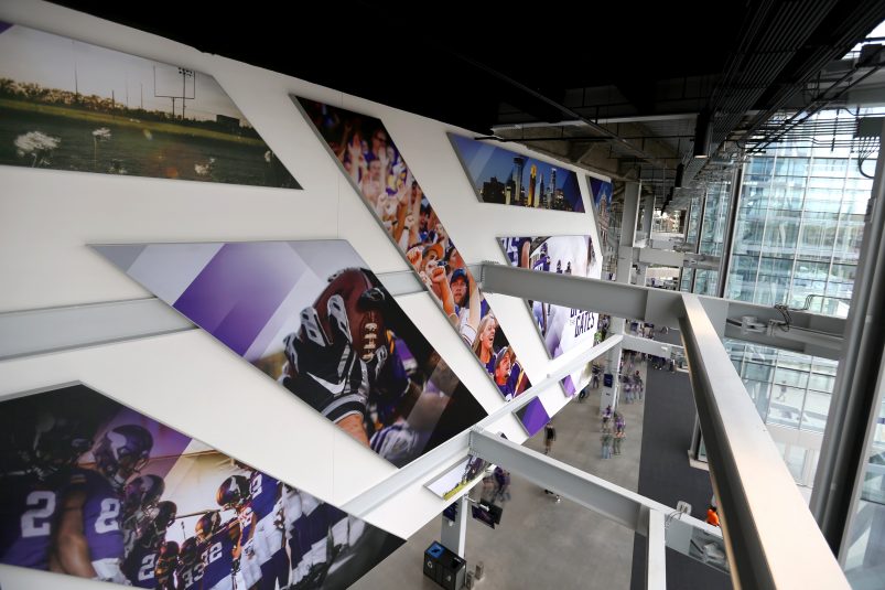 Artwork greets fans at the entrance and elsewhere around U.S. Bank Stadium.