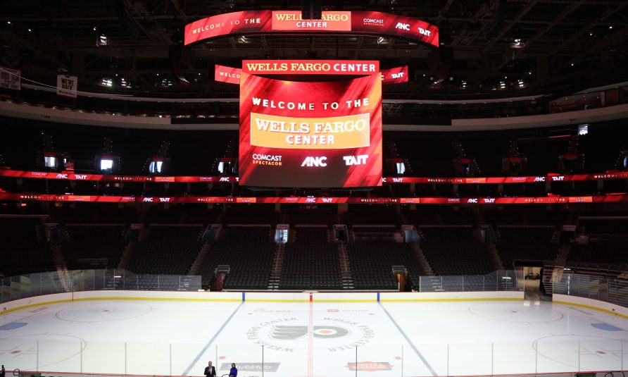 Wells Fargo Center Lifts FirstEver 4K Scoreboard to the