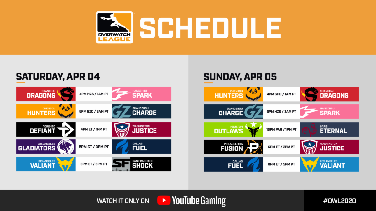 Overwatch League Releases Competition Schedule for Next Two Weeks