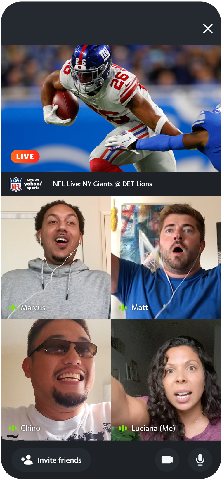 NFL Kickoff 2020 Yahoo Sports Watch Together Syncs Four Video Calls in Live-Game-Streaming Experience