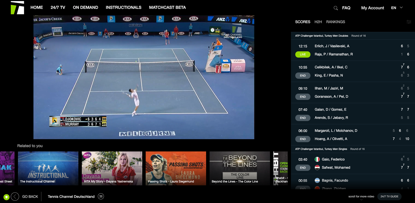 Стрим 365. Tennis channel Live. Счет в теннисе ТВ.
