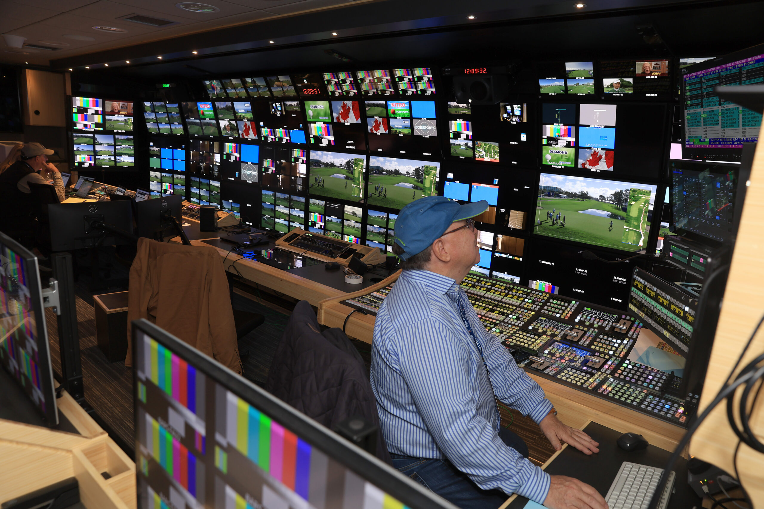 The front bench in the PGA TOUR’s new production unit, which has nine trailers